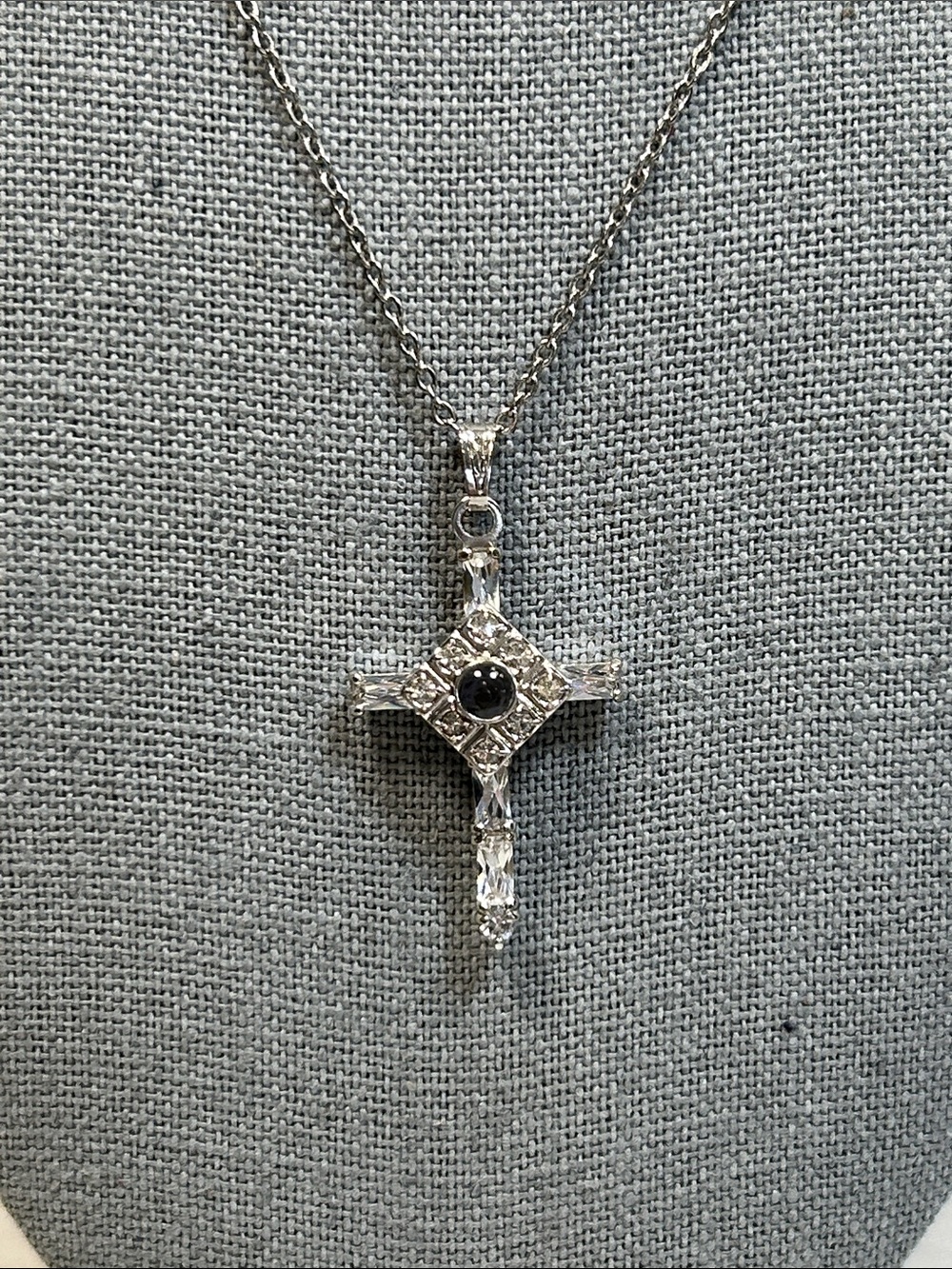 Silver Projector Crystal Cross Pendant Necklace - Silver - Picture 5 of 7